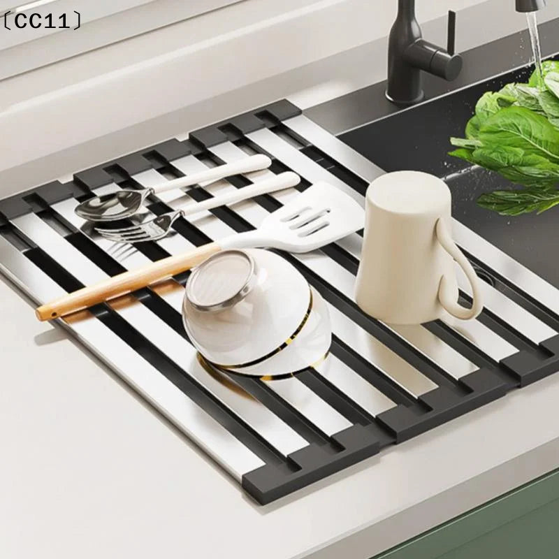 304 Stainless Steel Kitchen Sink Drain Rack Dish Foldable Telescopic Qme