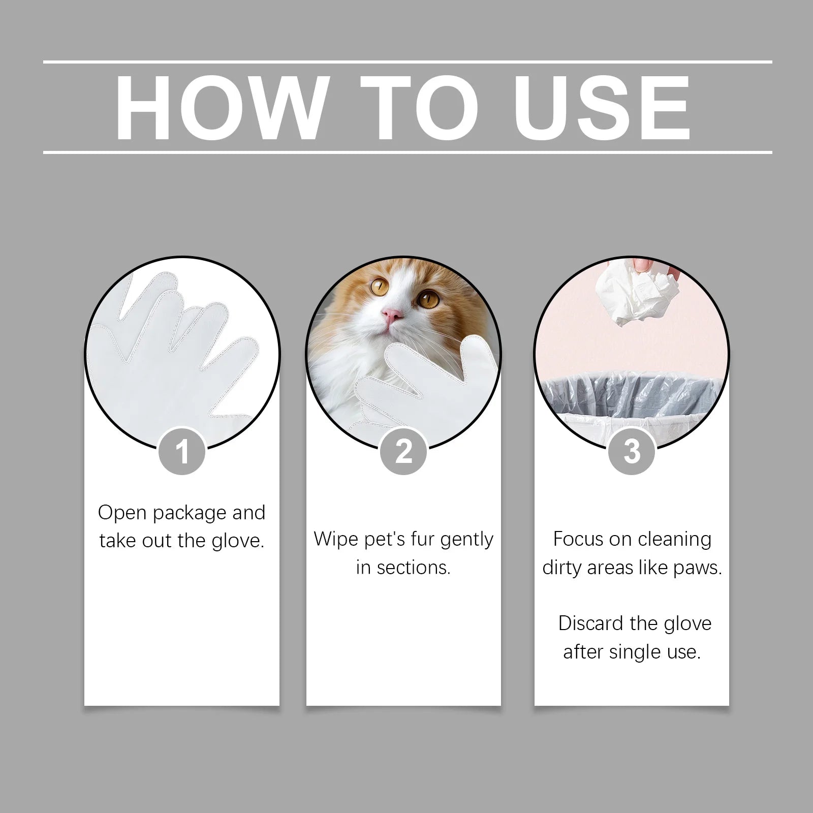 Pet Cleaning Gloves Quickly Cleaning Pet Paws Gentle Grooming of Pet Hair Eliminate Odors Portable Pet Cleaning Wipes Skin Care Qme