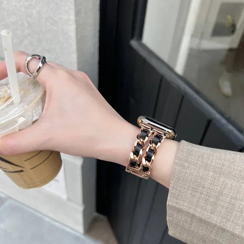 Luxury Metal Denim Strap For Apple Watch Band Ultra 2 1 49mm 41 45mm 38 42mm 44 40mm Bracelet For iWatch 9 8 7 SE 6 5 4 3 Women Qme