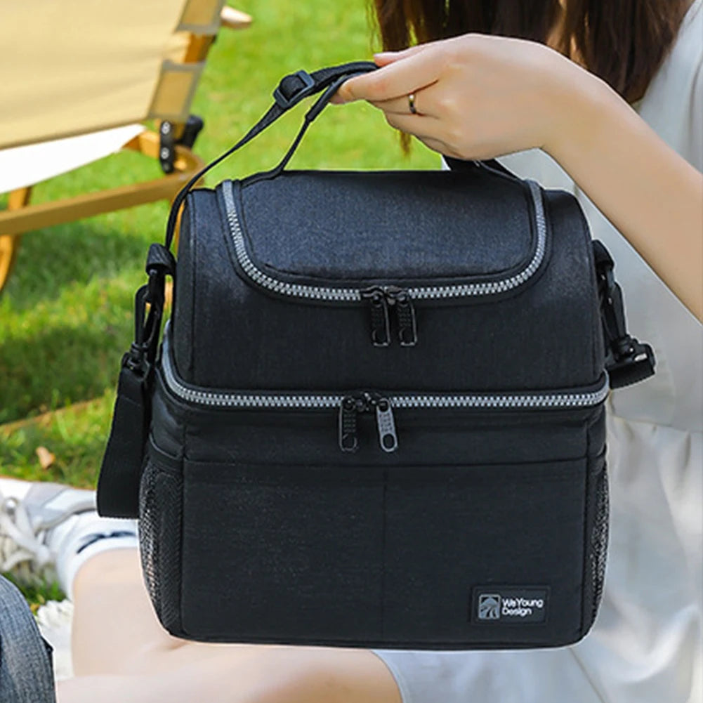 Lunch Box Double Deck Outdoor Picnic Bag Portable Thermal Lunch Bag for Work Outdoor Beach Trips Qme