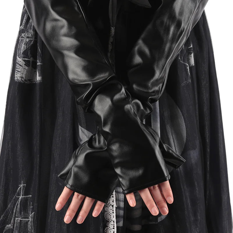 Women Sexy Long Fingerless Gloves Pu Leather Punk Rock Black Hip Pop Qme