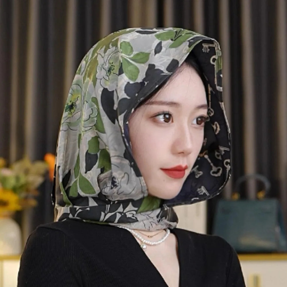 Headkerchief Elegant Printed Turban Hat Painting Cotton Linen Loom Silk Scarf Hat Sunscreen Polyester Women's Headscarf Beach Qme Style6