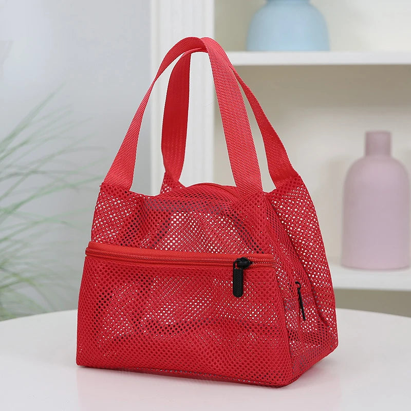 Fashion Solid Color Mesh Handbag Travel Toiletry Bag Large Capacity Cosmetic Bag Portable Sports Swimming Storage Bags Qme Red
