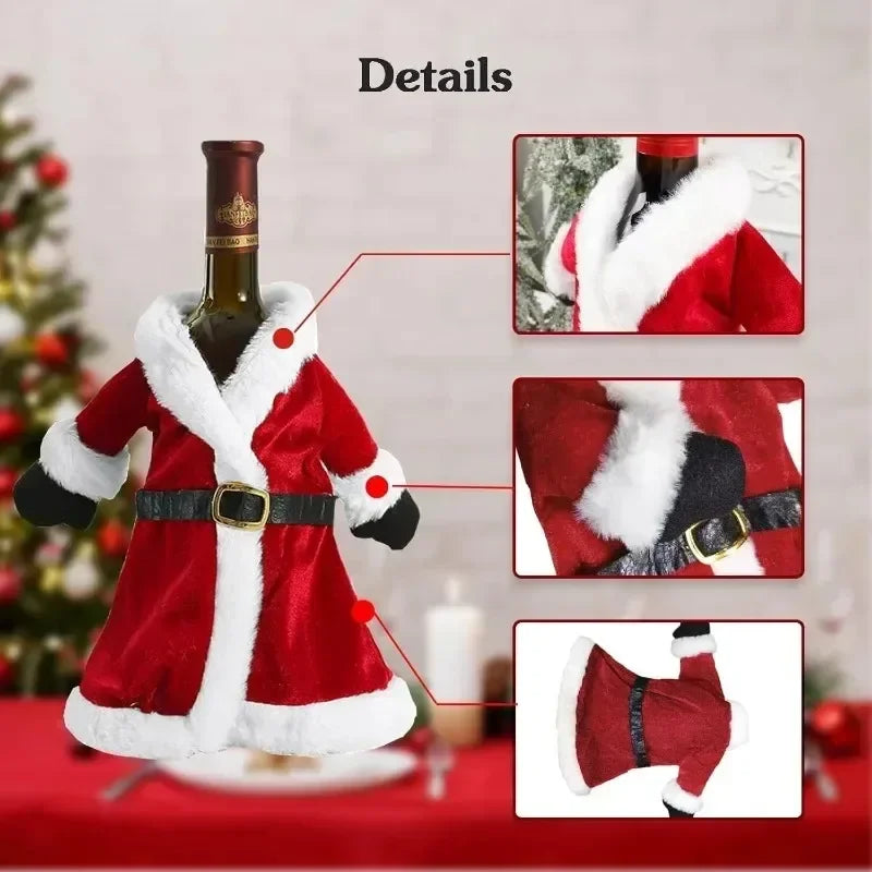 2PCS Christmas Wine Bottle Cover Velvet Dress Clothes Set Wine Bottle Ornaments Bag Xmas Party Dinner Table Decoration Gifts Qme