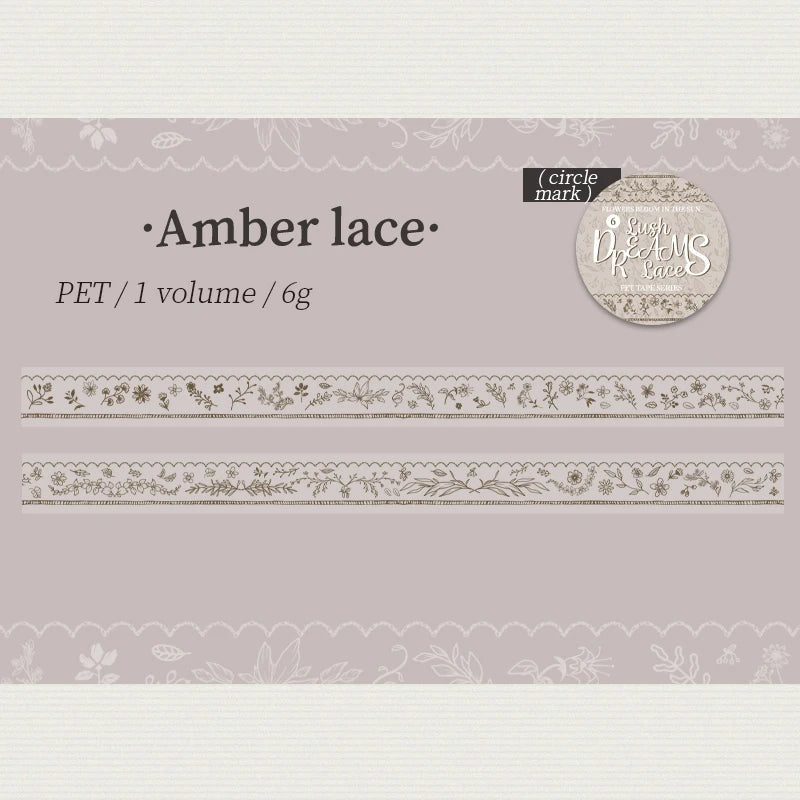 1 Roll Floral Lace Border Theme PET Decorative Washi Tape for DIY Journal, Photo Frame Collage, Scrapbook Material Qme 6