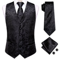 Hi-tie Silk Mens Suit Vests Woven Black Paisley Waistcoat Tie Pocket Qme MJ-3203 XL