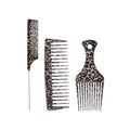 Leopard Print Haircutting Combpin Tail Comb Wide-tooth Oil Fork Qme 3Pcs Set