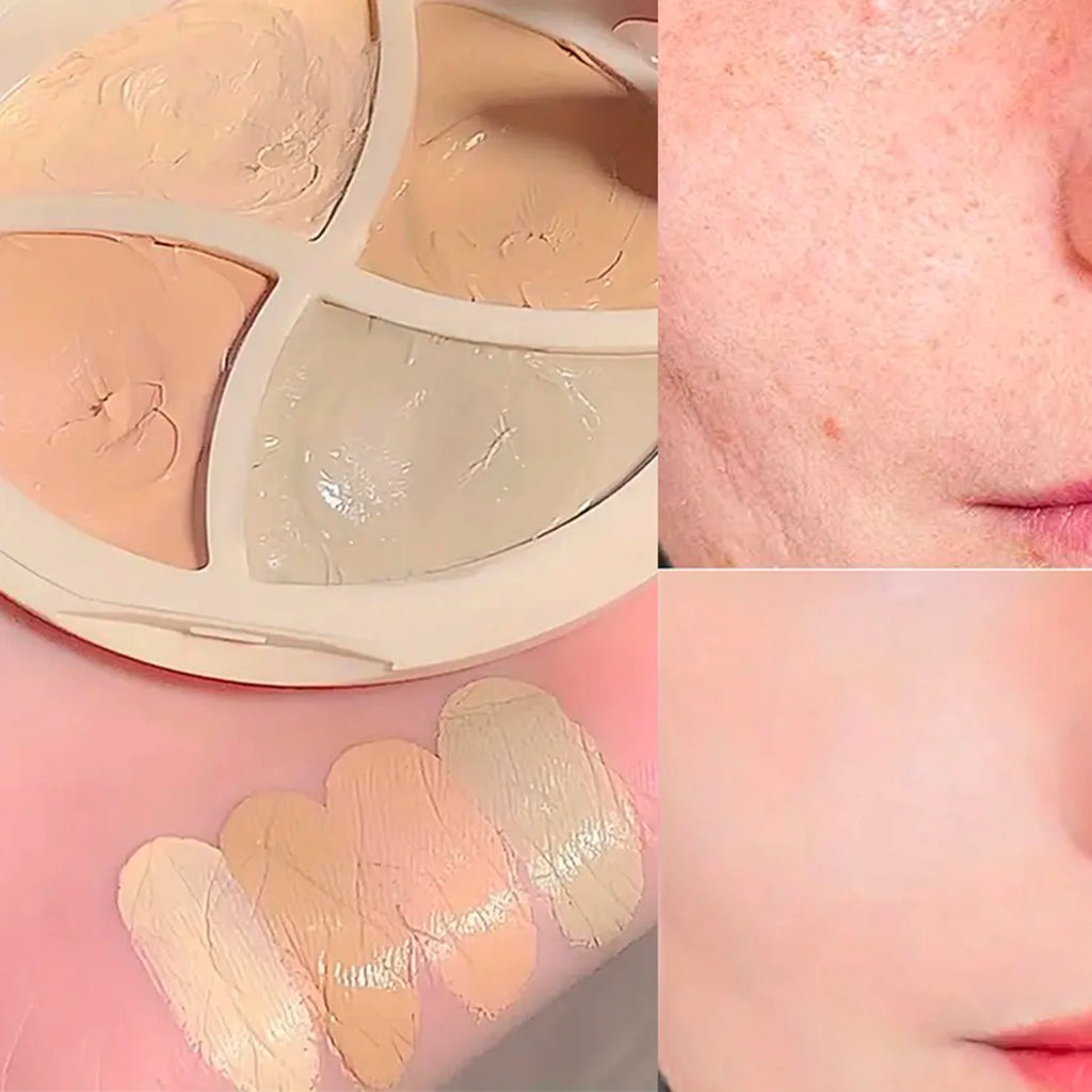 Puff 4-Color Concealer Palette Waterproof Long-lasting Brighten Cover Qme
