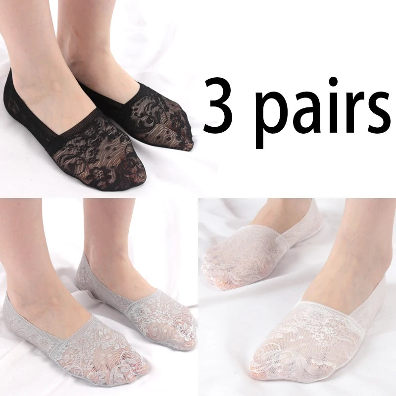 3 Pairs Women Girls Summer Thin Breathable Silicone Non-slip Ladies Qme B 3 Pairs
