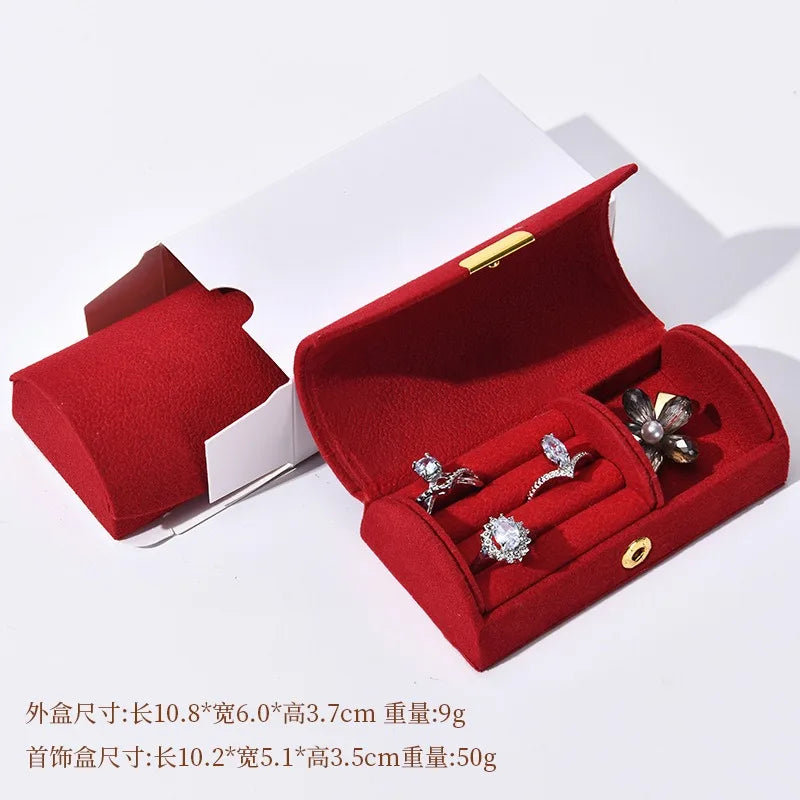 Travel Jewelry Case Portable Velvet Organizer Rings Earrings Storage Box Perfect Gift for Women, Lady and Girl Travel Essential Qme Red