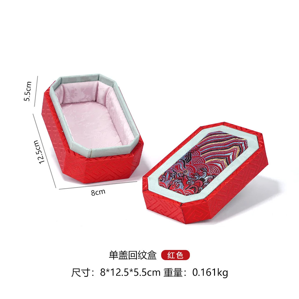 Chinese Style Brocade Jewelry Box Wave Pattern Heaven&Earth Cover for Curio Bracelet Storage Gift Packaging,Jewelry Display Box Qme Red