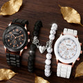 4pcs Fashionable, Minimalist, and Versatile Men AND WOMEN'S Couple Watch Pairing with Love Bead Bracelet Set Qme 4pcs
