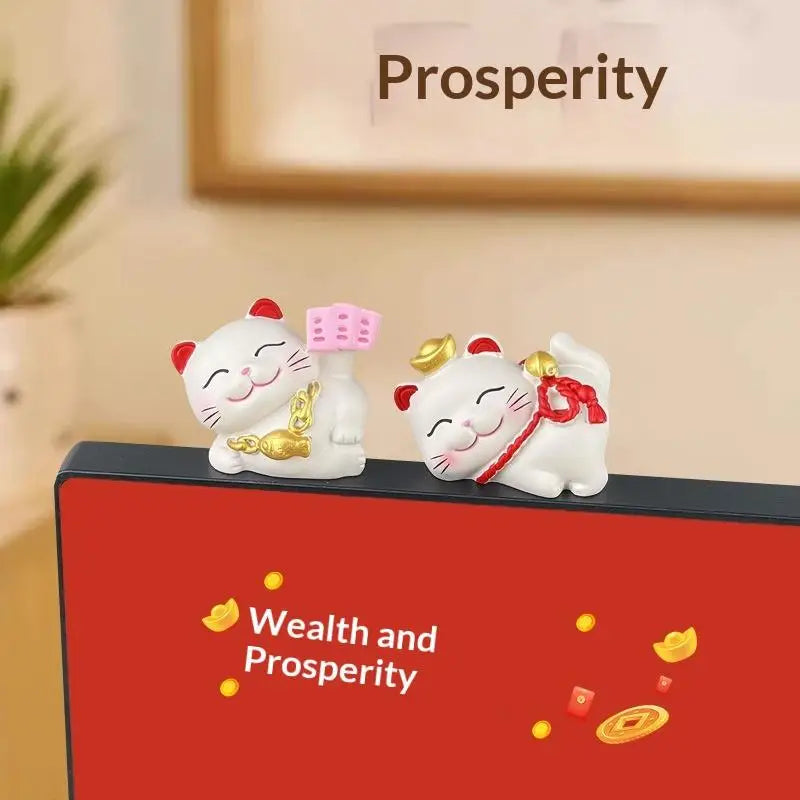 1/2/4Pcs Wealth Fortune Sculpture Lucky Cute Cat Figurine Gaming Office Table Desk Car Ornaments Chinese New Year Decor Gifts Qme A C