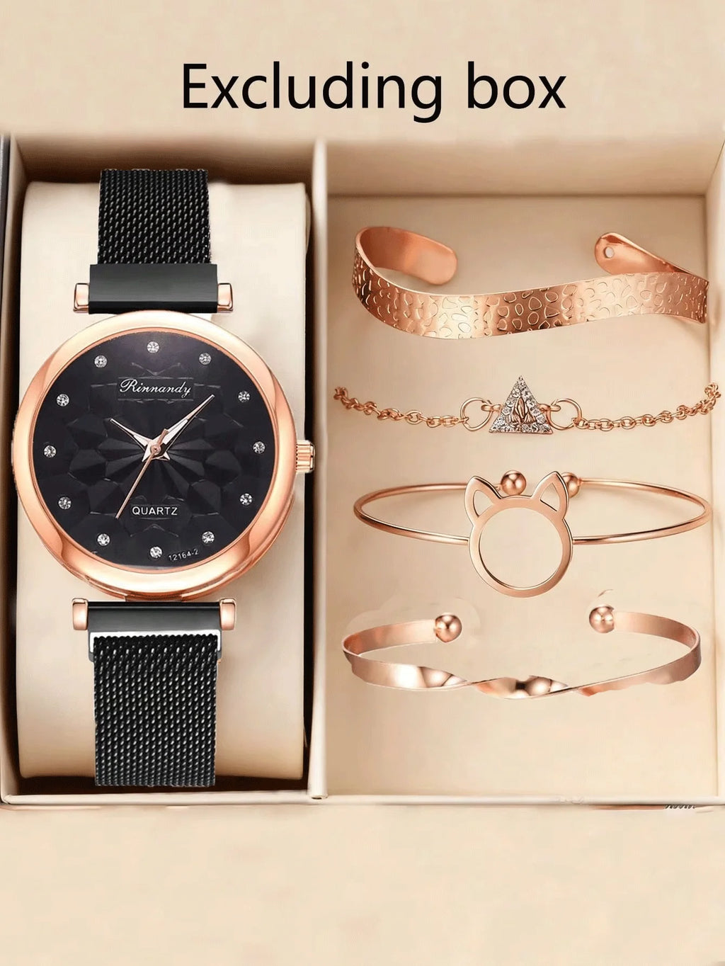 Watch bracelet set Cat's ears (Steamed cat-ear shaped bread) bracelet set magnet buckle mesh band watch set Qme