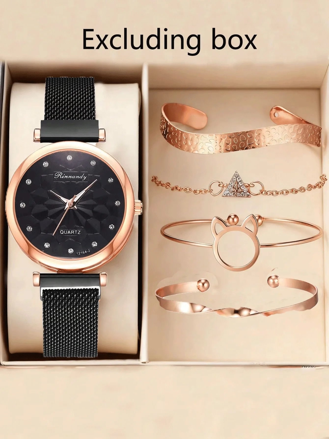 Watch bracelet set Cat's ears (Steamed cat-ear shaped bread) bracelet set magnet buckle mesh band watch set Qme