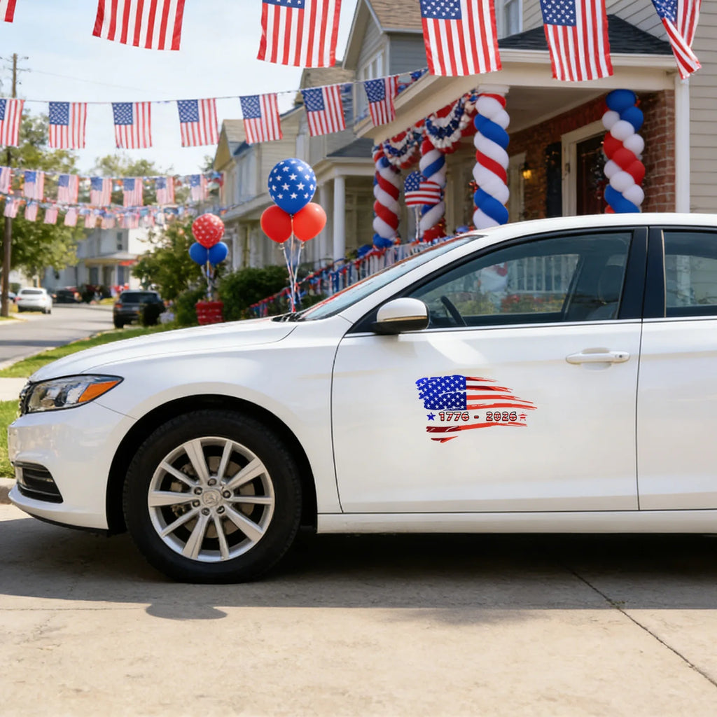 0 YeUSA Independence Day 250th Anniversary Flag Background Car Decals (1776-2026) Holiday Party Decorative Home Flat Stickers Qme