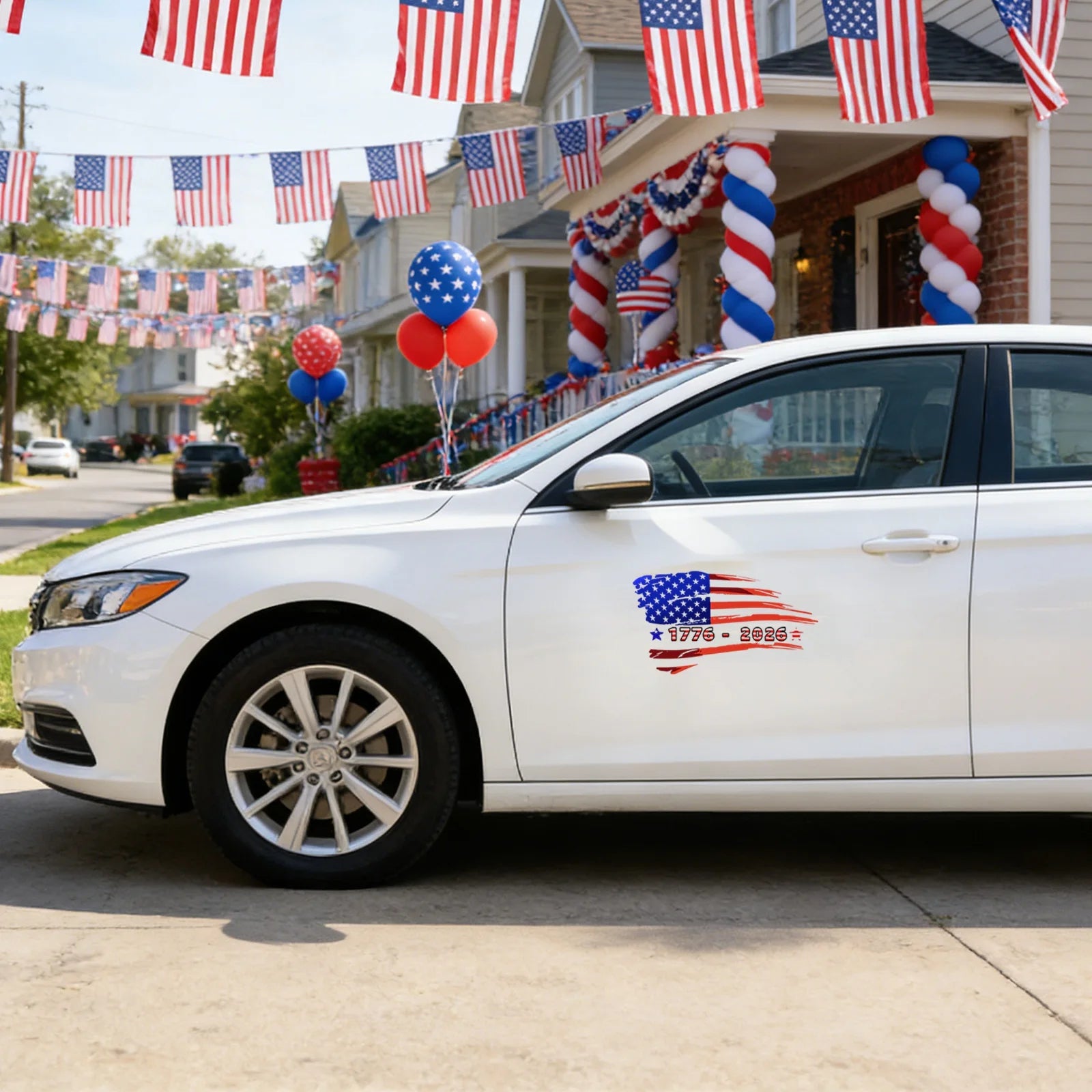 0 YeUSA Independence Day 250th Anniversary Flag Background Car Decals (1776-2026) Holiday Party Decorative Home Flat Stickers Qme
