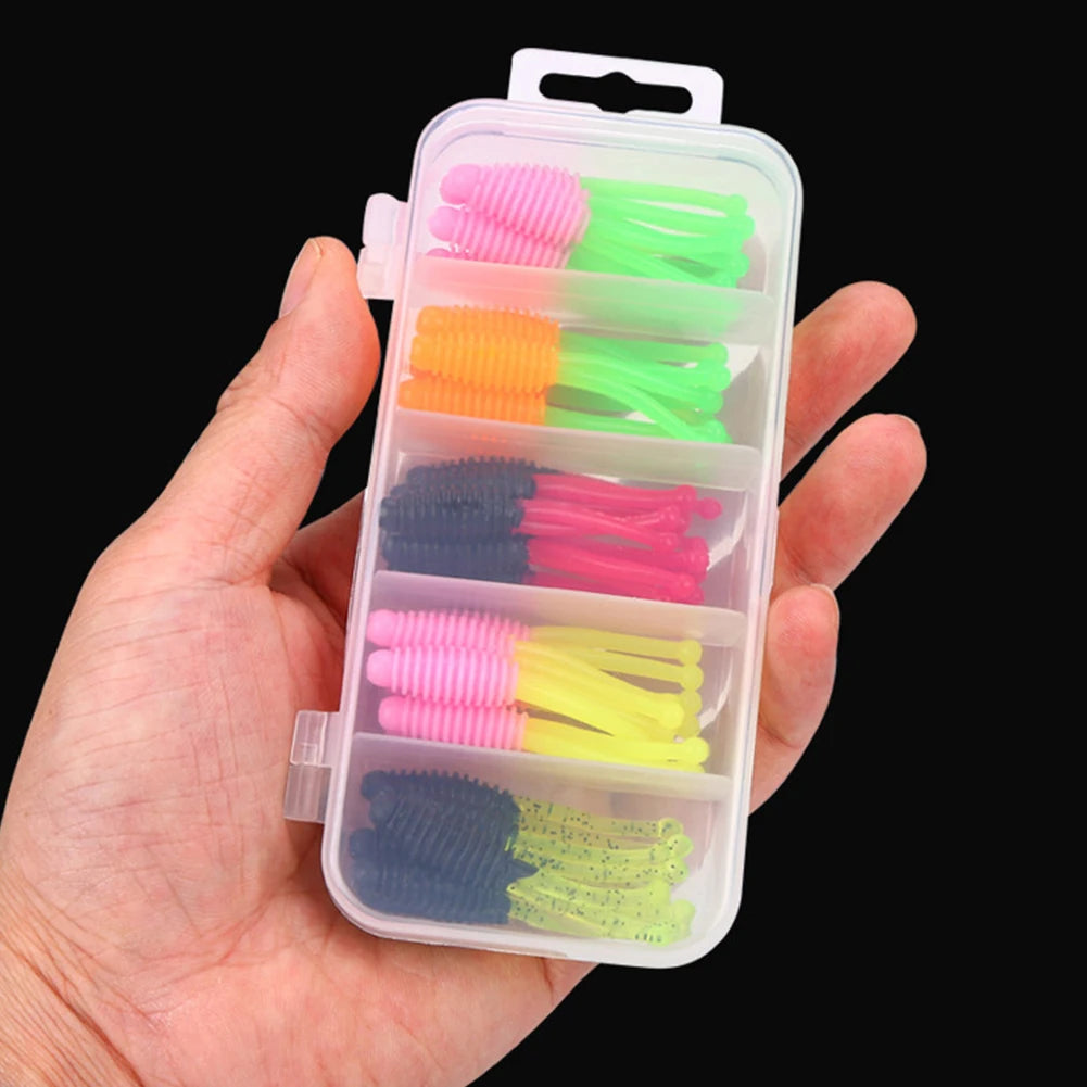 30pcs Soft Fishing Lures 50mm 1.2g Artificial Bait Two-Tail Shaped Swimbaits for Saltwater and Freshwater Bass Crappie Walleye Qme