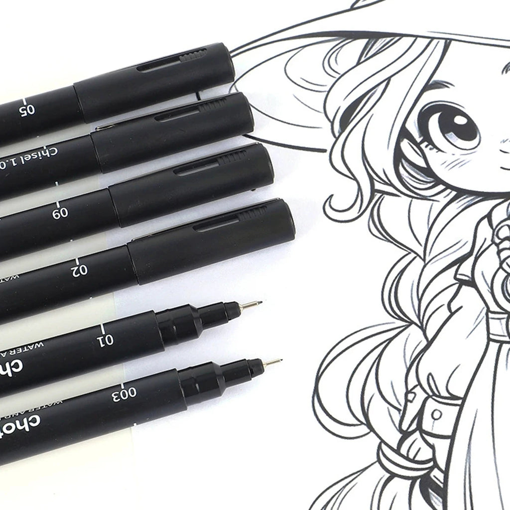 Black Micro Fine Pens,15 Sizes,Waterproof Archival Ink,Fine Tip Manga Markers for Artist Anime Sketch Technical Qme