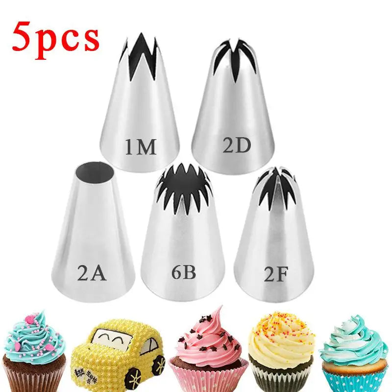5-Piece Large Cake Decorating Piping Tips Durable Stainless Steel Qme 5 PCS