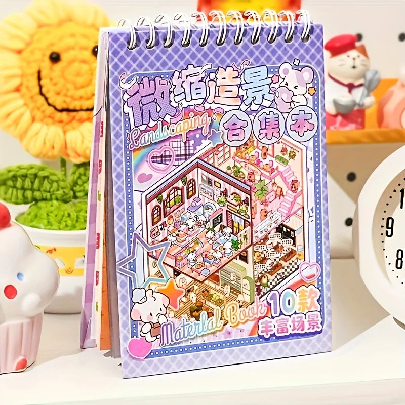 10in1 10Pcs 2.5D Landscape Sticker Cartoon Cabin Scene Decompression Collage DIY Stickers Stacking Pasting Festival Gift Qme B