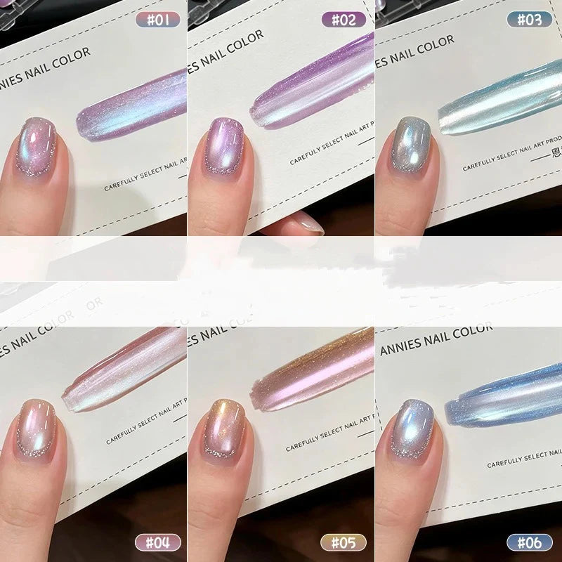 New Cat Eye Nail Gel Polish Set, Taro Purple Milky Shimmer, Magnetic Aurora Glass Bead Effect, Long Lasting Soak Off UV LED Gel Qme