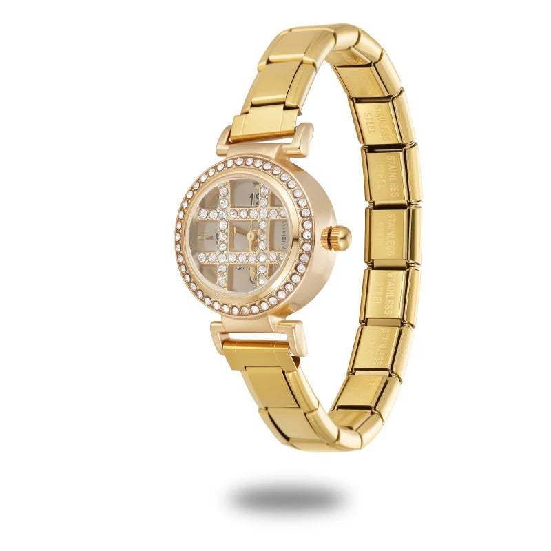 Y2K Rotating Zircon Round Shape Stainless Steel Watch Bracelet