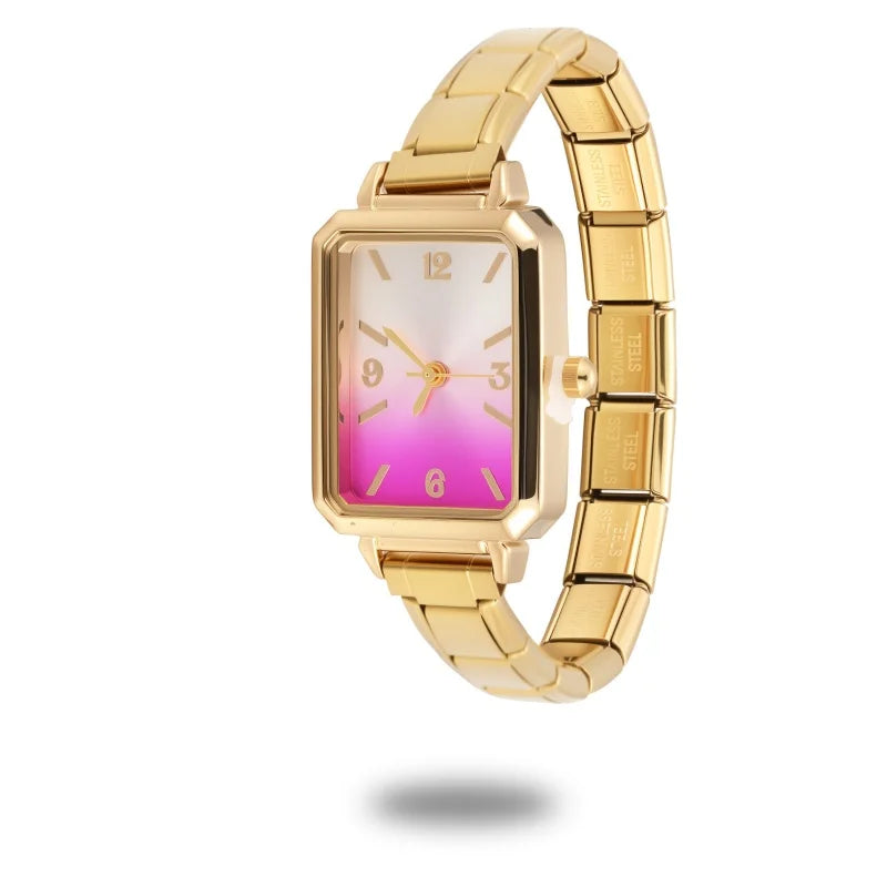 Y2K Fashion Men Women's DIY 9mm Width Italian Elastic Charm Stainless Square Colored Dial Seires Watch Bracelet Bangle For Gift Qme Style 20