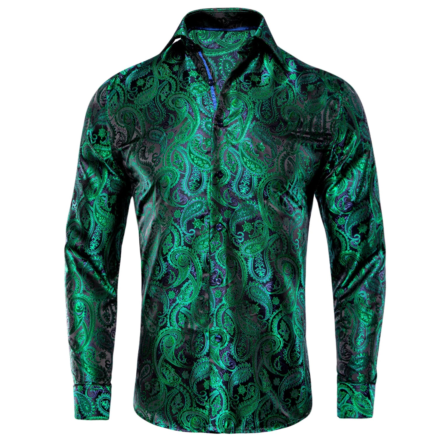 Hi-Tie Spring Autumn Mens Shirts Silk Red Black Paisley Suit Turndown Collar Shirt Casual Formal for Male Wedding Business Gifts Qme CY-1070 S