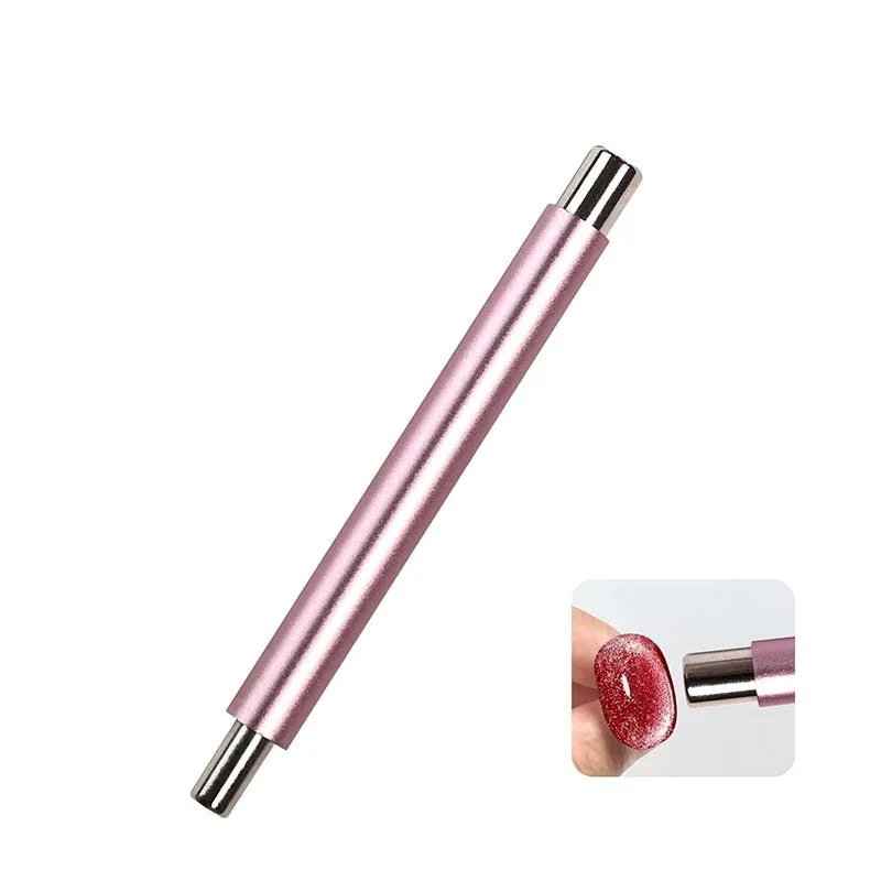Strong magnetic Long Double Head Nail Magnet Tool Pens Magnetic Cat Eye Gel Polish Nail Art Kit for DIY Salon Studio Or Home Use Qme Pink no ball