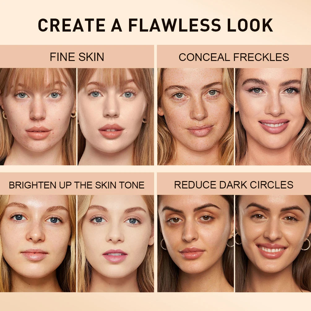 QIBEST 4 Colors Matte Liquid Foundation Hydrating Nourishing Full Coverage Blemish Brighten Concealer Base Maquiagem New Makeup Qme