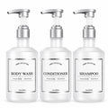 Shampoo and Conditioner Dispenser Bottles Set of 3 Translucent White Plastic Pump Bottles or Body Wash Shower Bath Organization Qme WHITE
