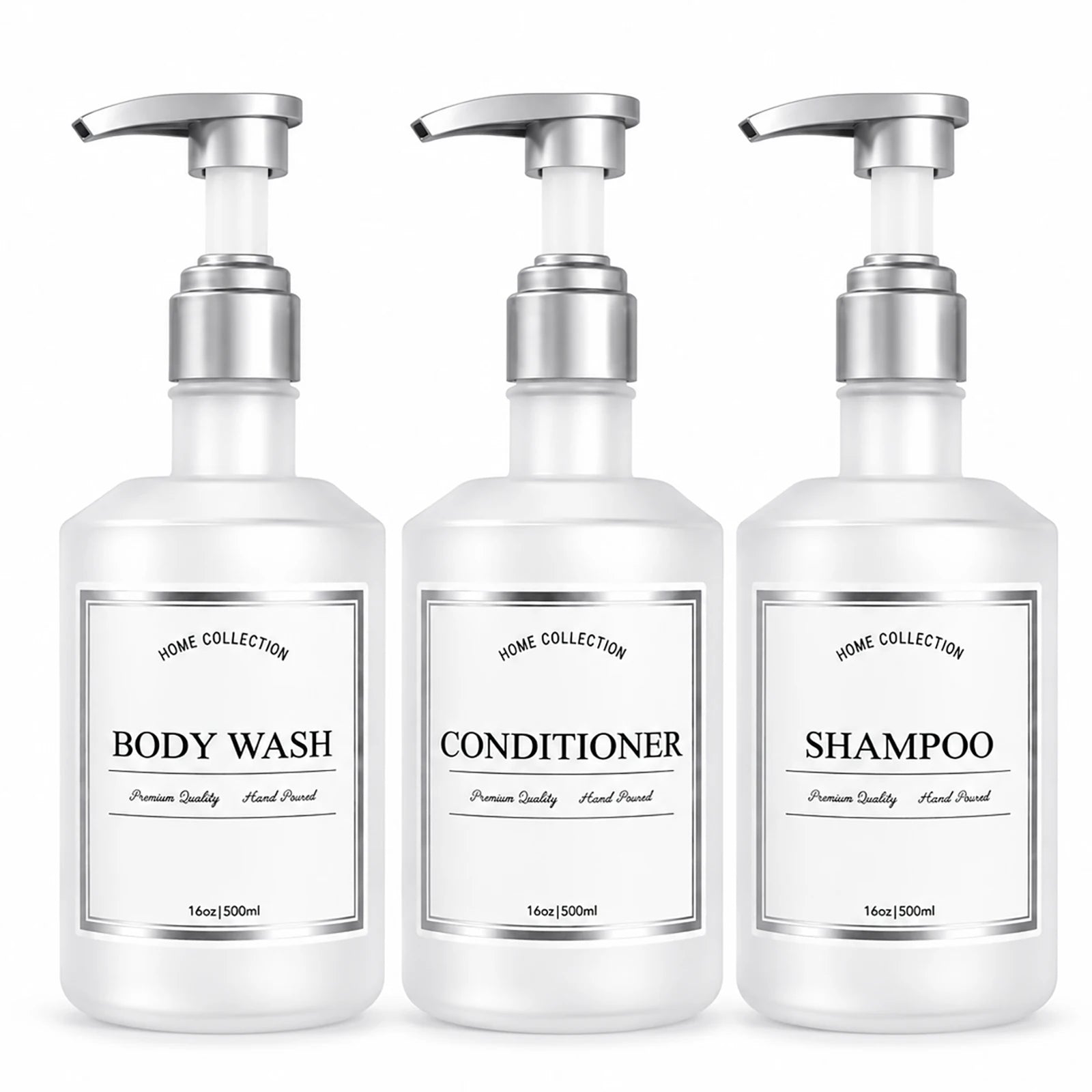 Shampoo and Conditioner Dispenser Bottles Set of 3 Translucent White Plastic Pump Bottles or Body Wash Shower Bath Organization Qme WHITE