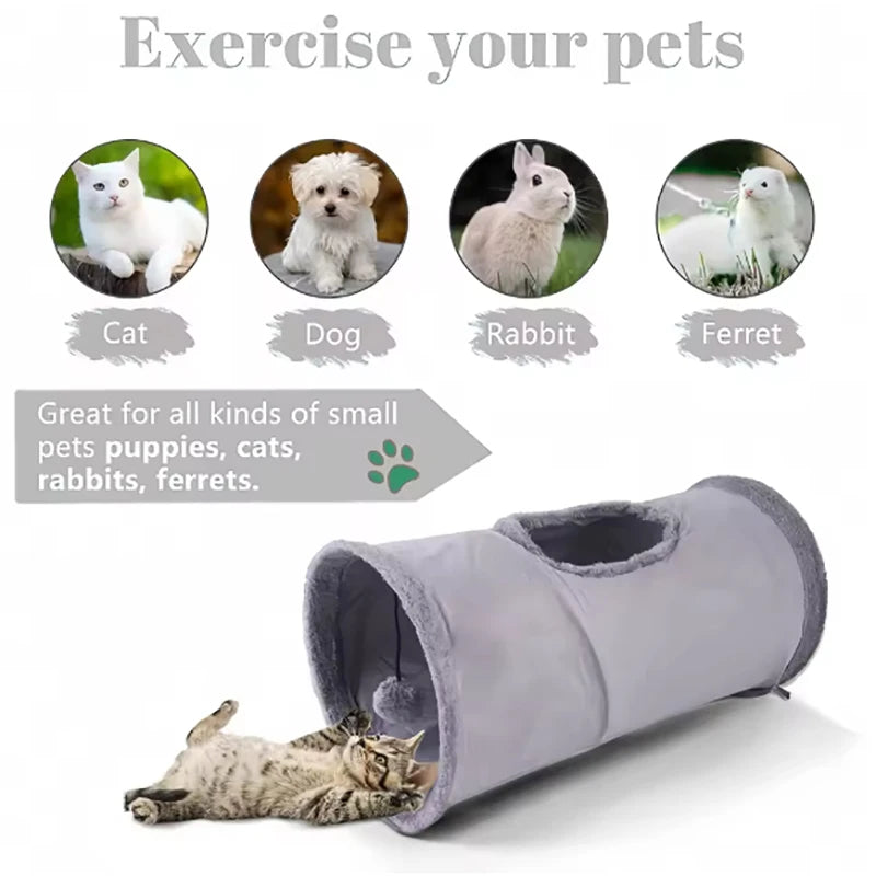 Pet Cat Plush Tunnel Foldable Suede Channel Toy for Self Entertainment and Relaxation Cat Toy Suitable for Cats to Play at Home Qme