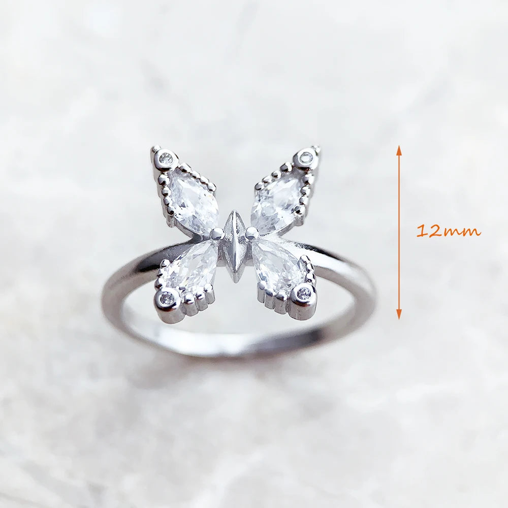 Ring Happy Butterfly White Stones Europe Fine Jewerly For Women Summer Romantic Gift In 925 Sterling Silver Qme