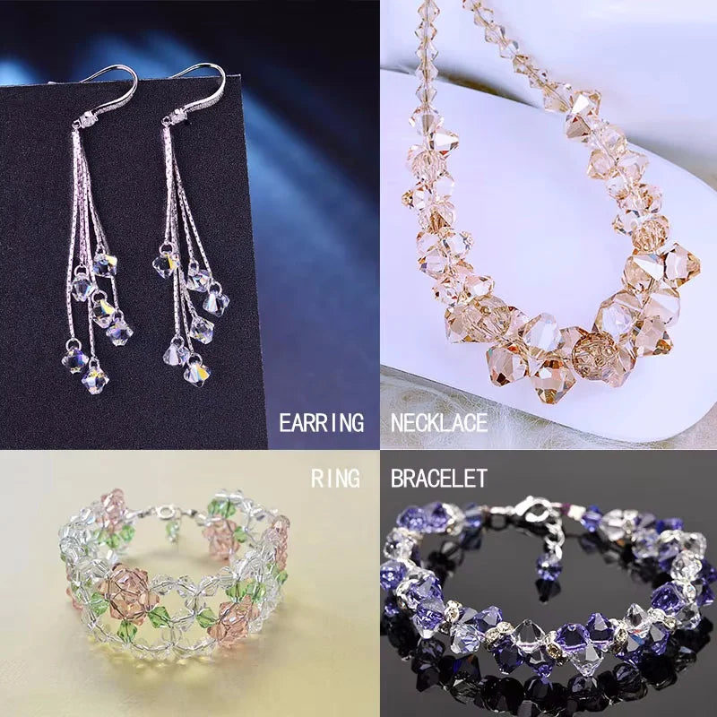 4mm Crystal Bicone Beads 100PCS Faceted Glass Beads Rainbow Loose Craft Beads for Bracelet Necklace Earring Keychain Making DIY Qme