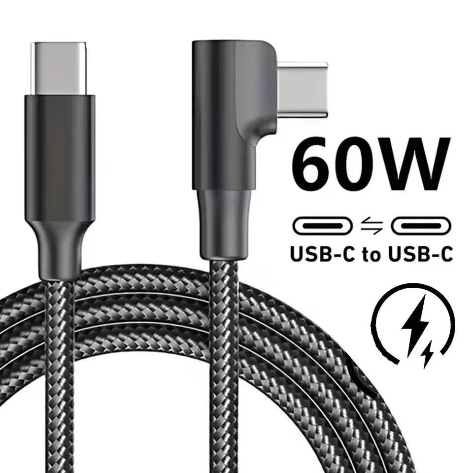 60W 90 Degree Elbow USB C Type C Fast Charging Cable for iPhone 17 16 15 Pro Max Samsung S25 S24 Xiaomi Redmi POCO OnePlus Oppo Qme