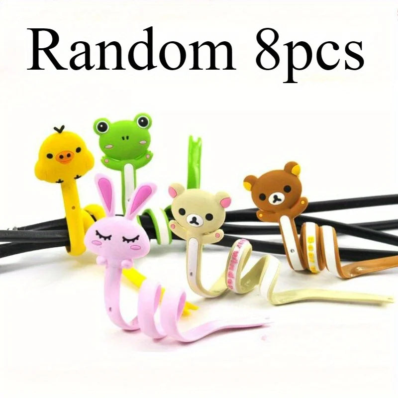 Cartoon Animal Cable Organizer, Silicone Cord Winder, Cable Tie, USB Charger Cable Management for Earphone, Phone Charging Cable Qme Random 8PCS