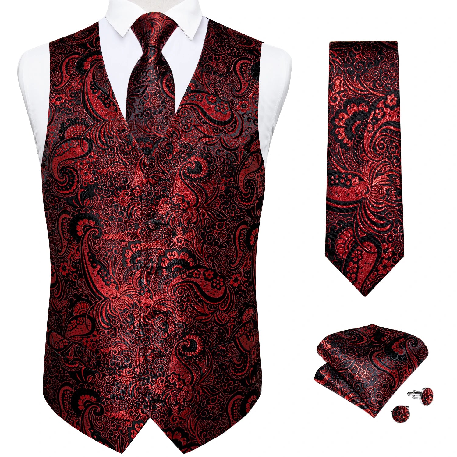 Men's Luxury Paisley Suit Vest & Tie Set – Formal Waistcoat with Necktie Pocket Square, Perfect for Weddings and Business Events Qme MJ-0127 XL