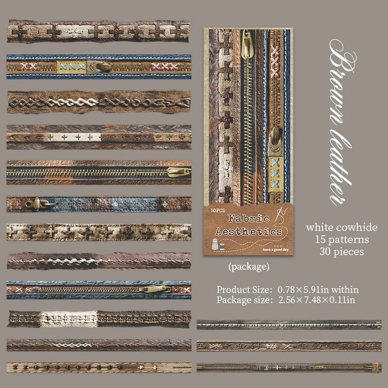 30 Sheets/Bag Fabric Aesthetics Theme Long Strip Scene Sticker Pack for DIY Craft, Scrapbook Material, Birthday Gift Qme 2