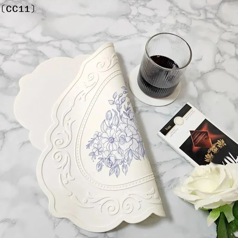 Silicone Carved Dining Mat Retro Pattern Table Floral Placemat Qme