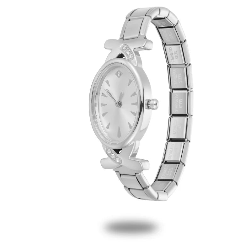 Y2K Vintage Golden Oval Shiny CZ Stainless Steel Watch Bracelet