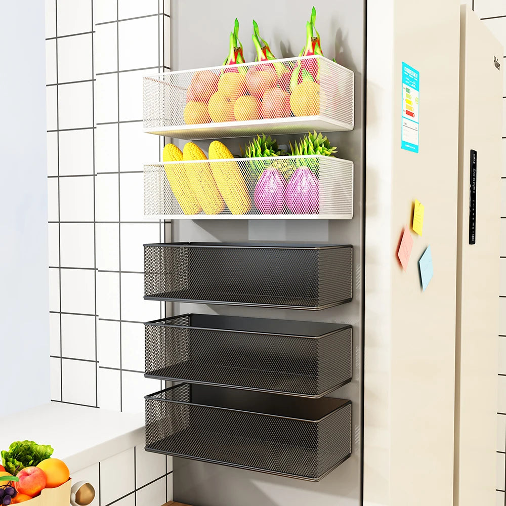 1PC Refrigerator Magnetic Storage Shelf Storage Side Hanging Basket Hanging Bag Artifact Shelf Supplies Free Of Drilling Qme