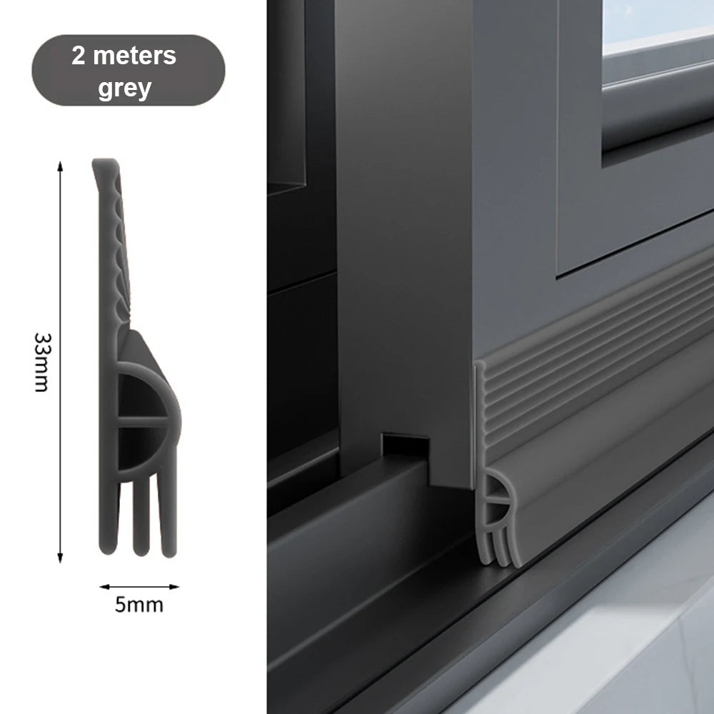 2M-8M Hidden Window Sealing Strip Windproof Dust Insect Prevention Self Adhesive Triple Thickening Door Bottom Weatherstripping Qme Gray 6M(3 rolls)