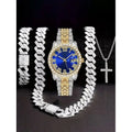 Hip hop watch+bracelet, strap, necklace set, diamond studded hip hop watch set, WATCH large dial Qme Ivory