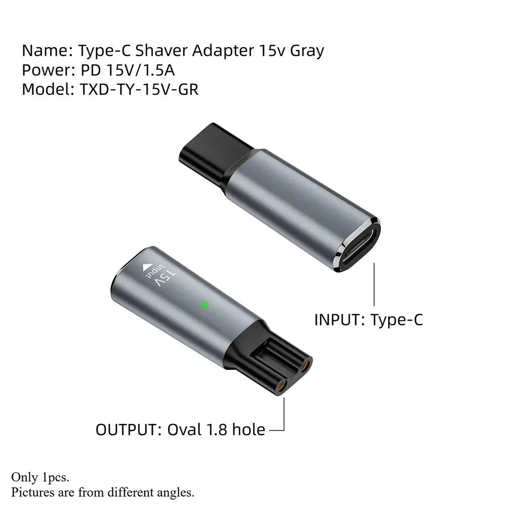 5V USB Type-C Shaver Charger Adapter Fit for Philips BT3238/15, QP2724, BT3230, MG7910, MG5910 OneBlade QP1424, X3001/90, S3243 Qme 1PC 15V Black