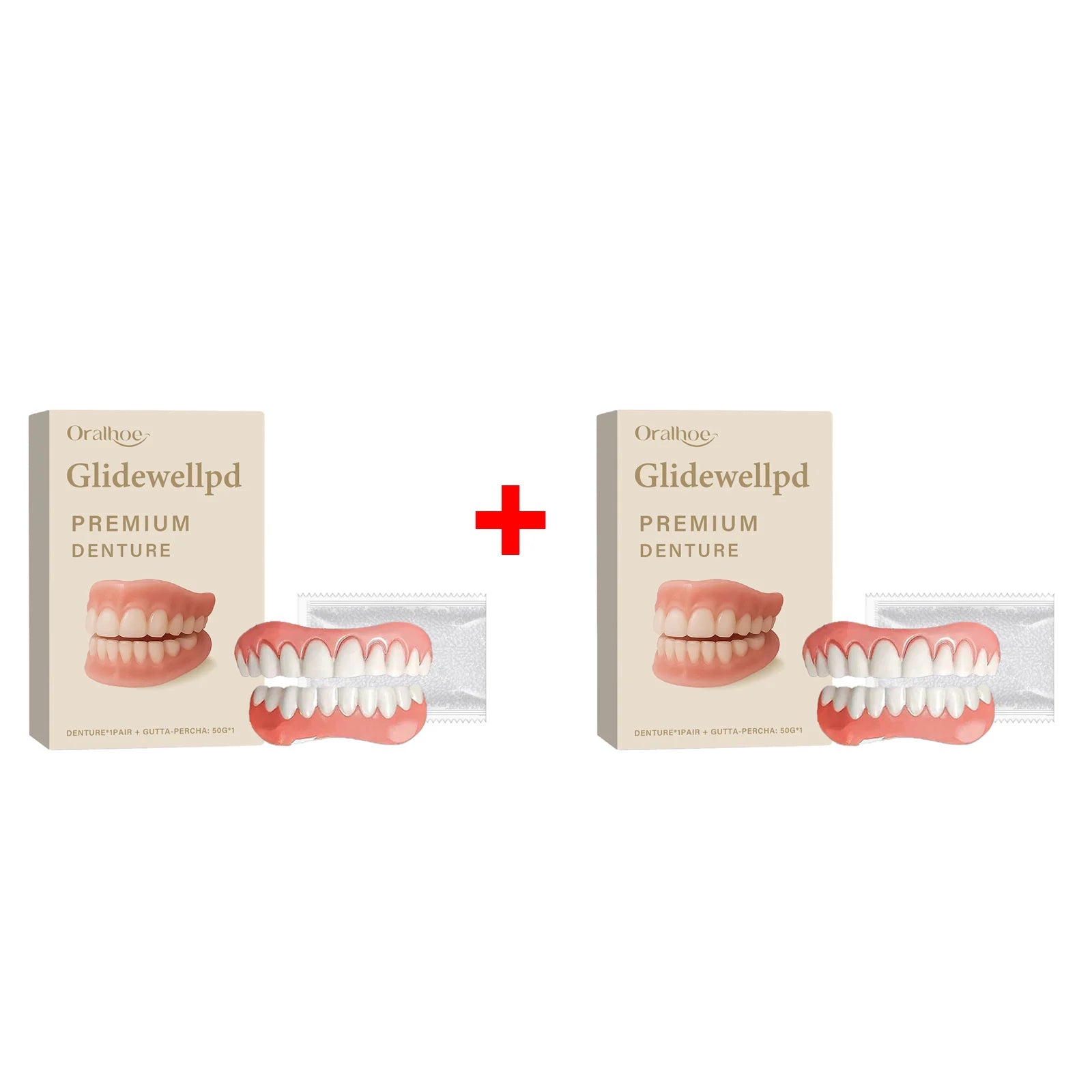 Premium Dentures Full Set Natural Improve Dental Caries Narrowing Tooth Gap Upper and Lower Silicone Teeth Denture Repair Kit Qme 2Set Boxed