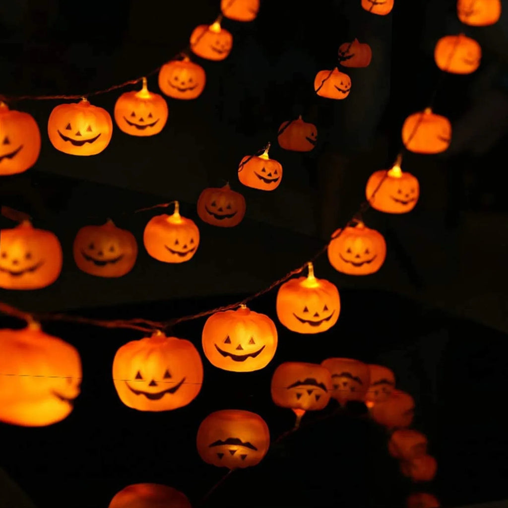 LED Facial Pumpkin Halloween String Lights Home Indoor and Outdoor Ornaments Flickering Orange Light Haunted House Horror Props Qme