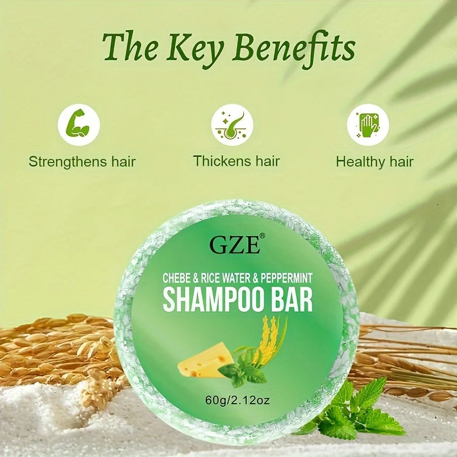 GZE Chebe & Rice Water & PEPPERMINT Shampoo Bar Soap for Hair Thickens & Strengthens - Helps Dry Curly & 4c Hair Moisturizing Qme