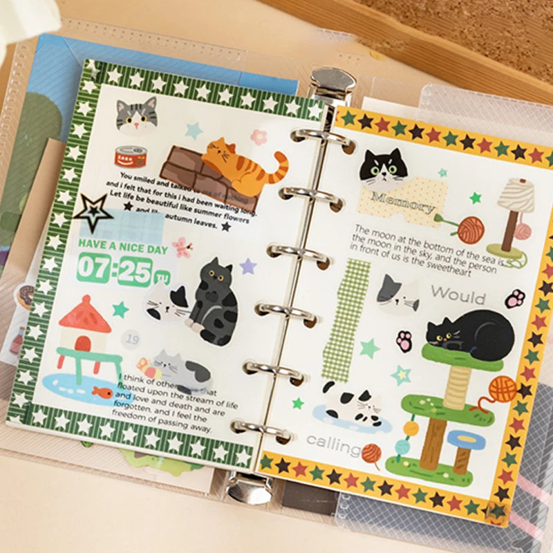 Daily Cat Themed PET Stickers, Super Cute Decor for Phone Cases & Journals, Great for Scrapbooking, Water Bottles Decoration. Qme